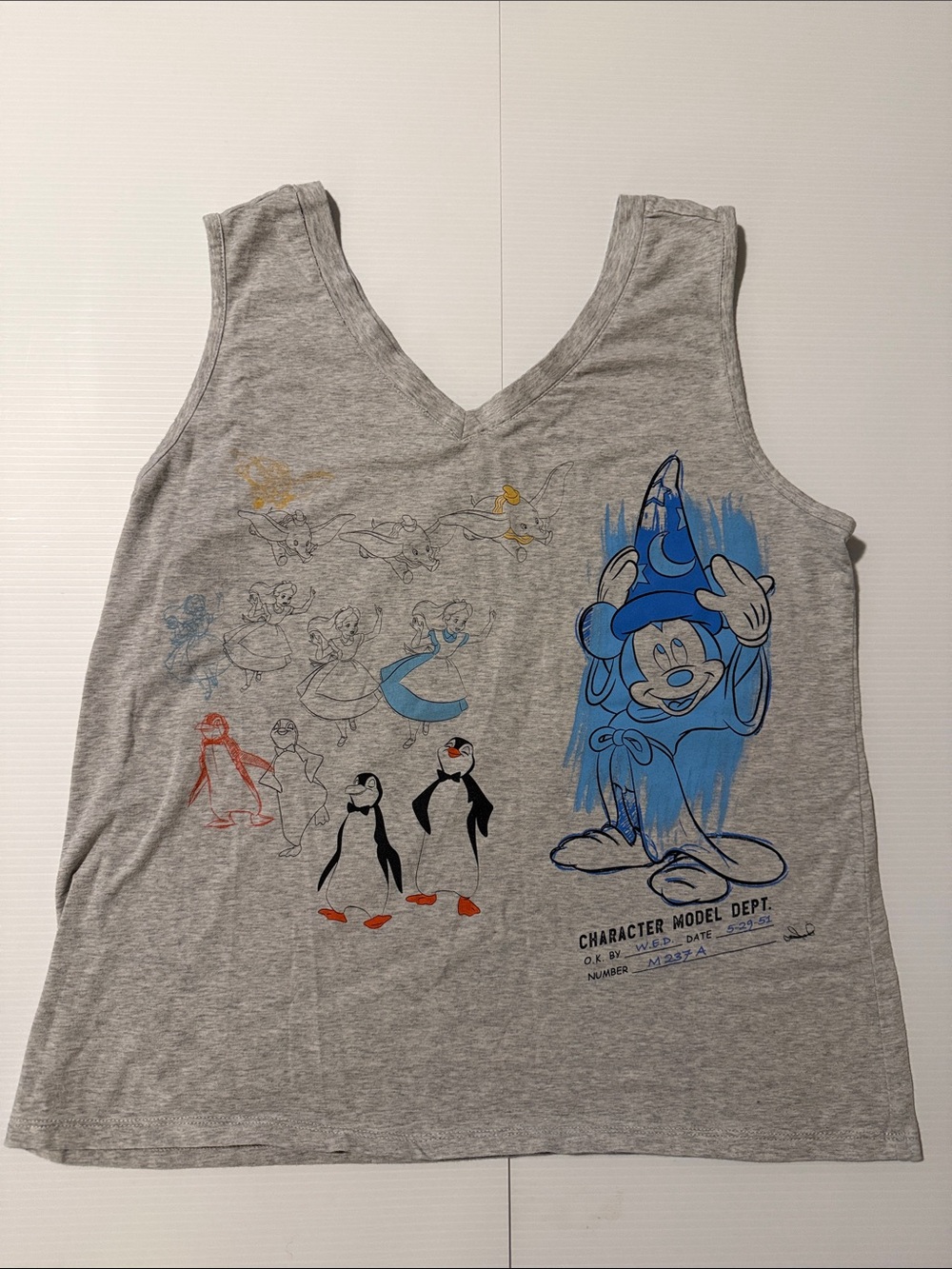 Disney Grey Tank Top with Blue Sorcerer Mickey and Multicolor Character Art